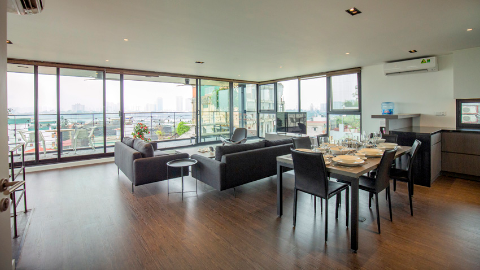 Outstanding lake view 3 bedroom duplex apartment in To Ngoc Van , Tay Ho for rent