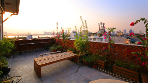 Big terrace with amazing lakeview 02 bedroom apartment for rent in Tay Ho