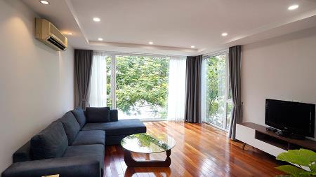 Lake view 02 bedroom apartment for rent in Yen Phu island, balcony